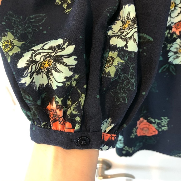 Merona Navy Blue Floral Long Sleeve Shift Dress - Picture 4 of 6